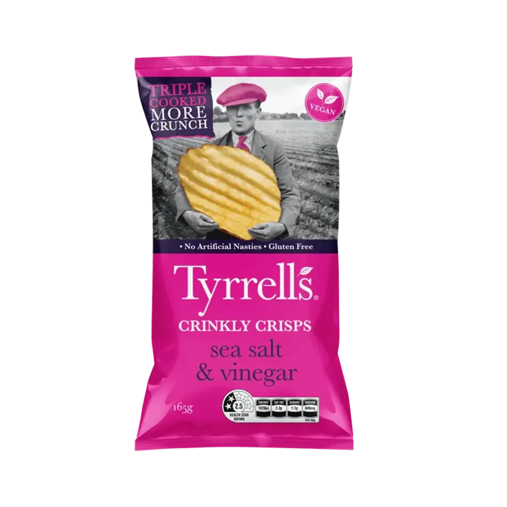 TYRRELLS CRINKLY CRISPS SALT AND VINEGAR 165G