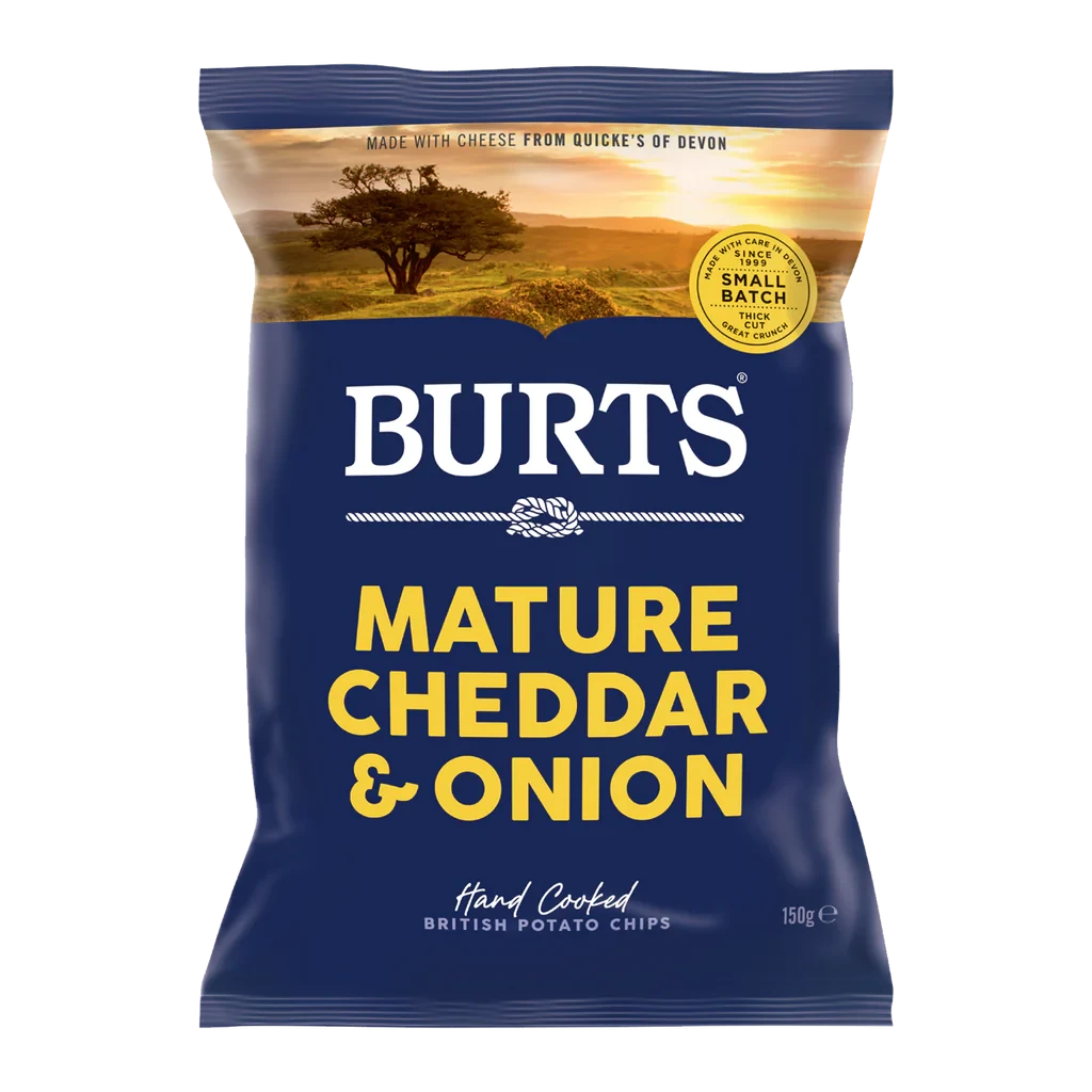 BURTS HAND COOKED POTATO CHIPS MATURE CHEDDAR AND SPRING ONION 150G