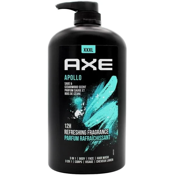 Axe 3 in 1 Body Face Hair Wash Apollo Sage & Cedarwood Scent 1L