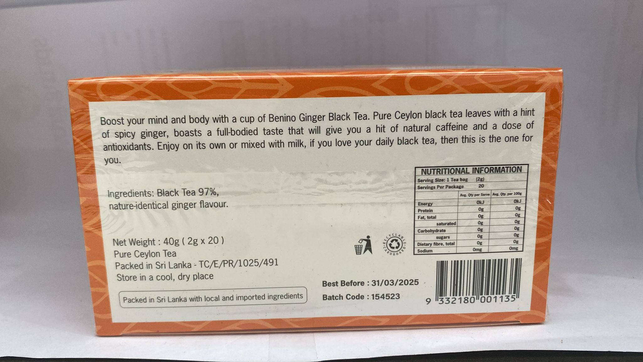 Benino ginger black tea 20 bags