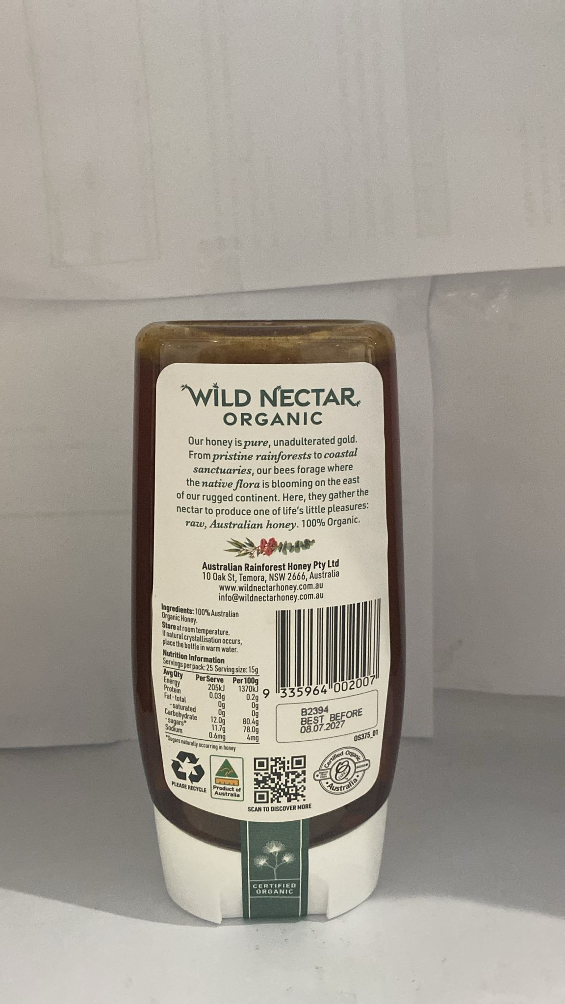 Wild Nectar organic  honey 375g