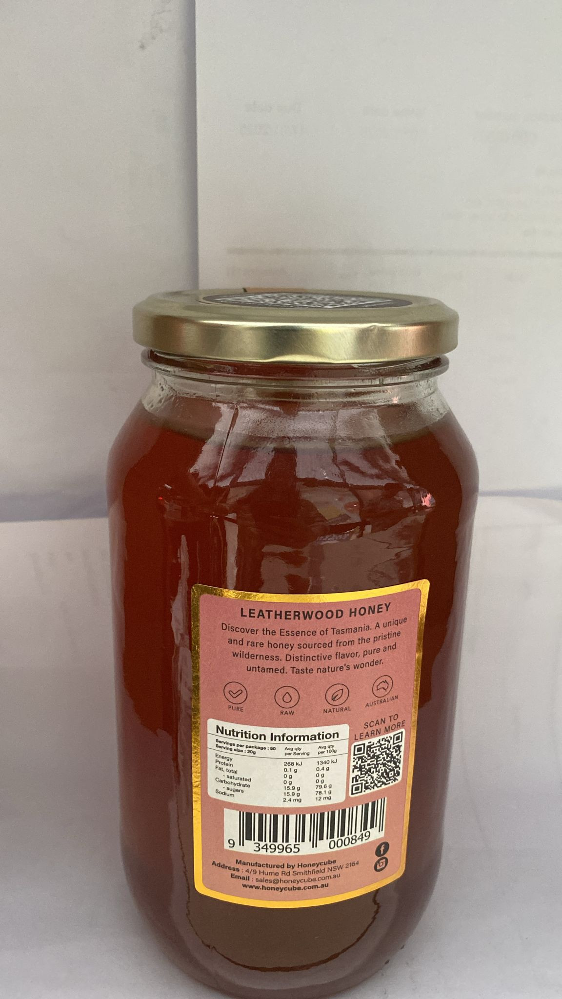 Honeycube leatherwood raw honey 1kg